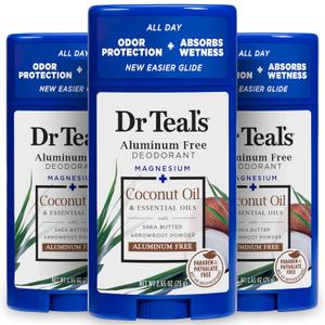 Dr Teal's Aluminum Free Deodorant, Coconut Oil with Essential Oils, 2.65 oz (Pack of 3)