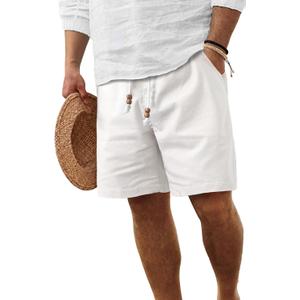 ZKMAN Mens Linen Shorts Casual Classic Drawstring Elastic Waist Pocket Summer Beach Shorts (White, XXL)