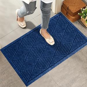 Sturdy Front Door Mat, Absorbent Muddy Dirt Resist Welcome Door Mats Outdoor Indoor, Stain and Fade Resistant, Non-Slip Rubber Backing Low Profile Doormat for Entryway, 3017, Blue (1'5" x 2'6" (Rectangular))