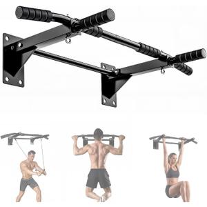 Pull Up Bar Wall Mounted - Multifunctional Wall Mounted Pull Up Bar for Home Gym, Workout Strength Training Equipment, Chin-Up Bar with 2 Suspension Anchors