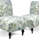 Iauddy Armless Accent Slipper Chair Cover Slipcover,Stretch Spandex Printed Removable Non-Slip Silp Cover for Accent Chair Without Arms for Living Dining Room(Light Green,2)