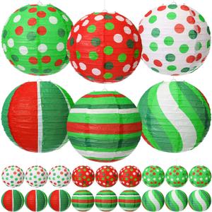 Boao 24 Pcs Red and Green Paper Lantern 8 Inch Christmas Hanging Lantern Indoor Outdoor Decorative Round Hanging Decor Ornaments for Holiday Xmas Party Baby Shower Birthday