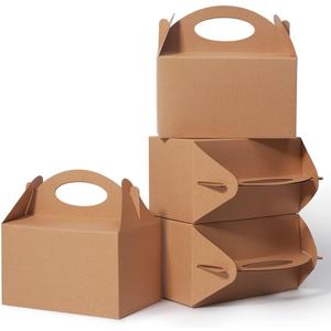 50 Pcs Small Party Treat Boxes, 6 Inch Candy Cookie Goodie Gift Bags Gable Box for Kids Birthday Party, Kraft Brown (1 Count (Pack of 50))