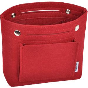 Vercord Mini Slim Small Felt Purse Organizer Insert Inside Handbag Tote Pocketbook for Women Burgundy