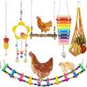Longer Chain Chicken Toys for Coop Accessories Set of 7, Chicken Swing Ladder Perch roosts, Chicken Xylophone Mirror with Bells Vegetable Fruits Hanging Chicken Feeder for hens Bird Parrot
