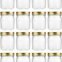 novelinks 8 oz Clear Plastic Jars with Screw-On Lids - BPA-Free Refillable Storage Containers for Slime, Spices, Crafts, Kitchen & Home Organization (16 Pack, Gold)