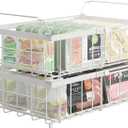UMDONX 2 x White Freezer Baskets - Stackable Handle Freezer Baskets for 283 to 566L Freezer, Organize Frozen Ingredients, Extendable Length (29-45 x 30 x 15 cm)