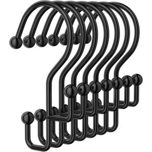Goowin Shower Curtain Hooks, Black Shower Curtain Hooks Rust Proof, Anti-Drop Metal Shower Curtain Rings Hooks, Double Shower Hooks for Shower Curtain, Shower Rings for Curtain & Liner, Black-12 Pcs (Minimalist)