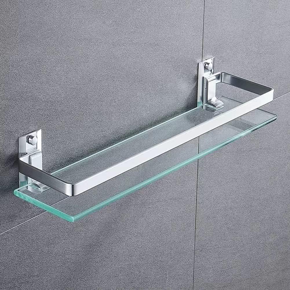 Bathroom Glass Shelf Tempered Glass Rectangular Extra Thick Aluminum Silver Sand Sprayed Wall Mounted 9.84 inches