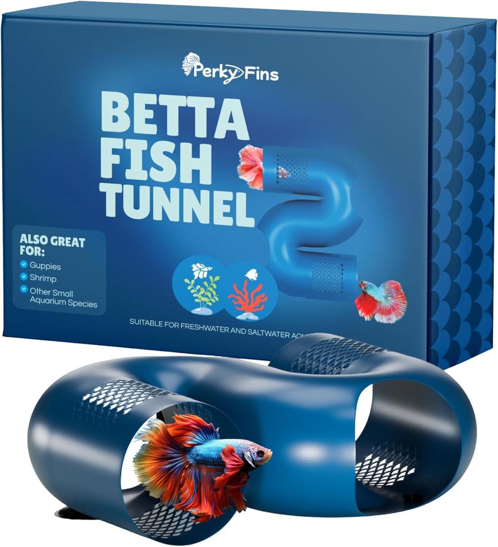 Betta Fish Tunnel Hideout Blue | Aquarium Cave & Tunnel Decor for Betta Fish, Shrimp & Small Fish | Fish Tank Decoration, Betta Tank Accessory & Enrichment Toy