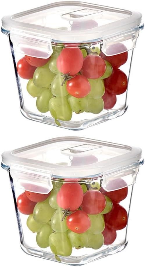3.5Cup Glass Large Storage Container set, Glass Soup Container with Airtight Lids, Glass Food Prep Container, Leakproof Overnight Oats Jars, Microwave & Dishwasher Safe (2 Pack - Square)