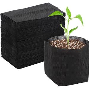 GREANER 100 PCS Nursery Bags, 6.3x5.7 Inch Biodegradable Seed Starter Pots, Plant Grow Bags for Plant, Tree, Flower, Seedling, Vegetables (Black)