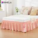 RIMELA Peachy Coral Bed Skirt King Size 15 Inch Drop, Elastic Bed Skirting for Bed Base and Frame, Bedding Dust Ruffle Easy to Install, Wrap Around Adjustable Bedskirt