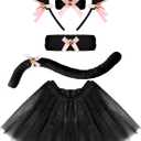 Neer 5 Pcs Halloween Cat Costume Set Girl Cat Ears Headband Tail Bow Tie Tutu Skirt for Kitty Halloween Dress up Party (Medium, Black)