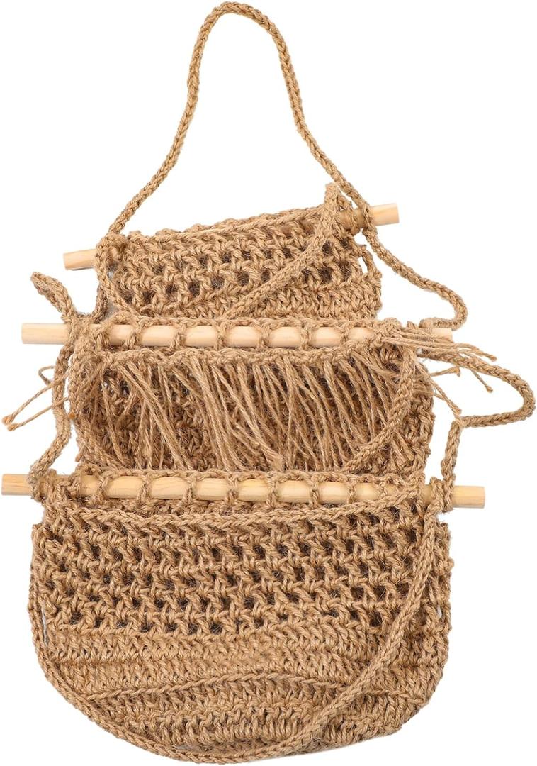 Unomor Tiered Fruit Basket Woven Kitchen Decor Easy Hang Storage Vegetable Holder for Home