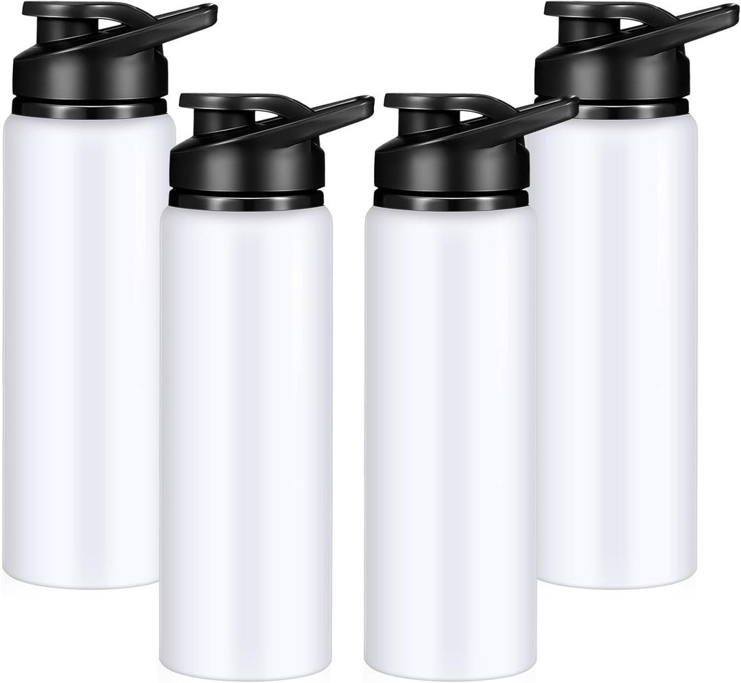 CHENGU 4 Pcs Aluminum Water Bottle 25oz Aluminum Reusable Bottles Lightweight Snap Lid Sports Water Multipack Easy Carry Leak Proof Travel for Gym Camping Hiking Outdoor Fishing (White)