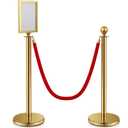 Ferraycle 2 Stainless Steel Crowd Control Stanchions with Sign Holder and Red Rope 5 ft Red Carpet Poles Hollow Base Crowd Control Barriers Top Sign Frames for A4 Letter Size Paper(Gold)
