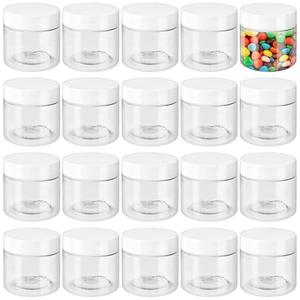 16 Pcs 2 Oz Clear Cosmetic Container with White Lids,Travel Storage Clear Empty Cosmetic Jars,Plastic Round Pot Jars for Eye Shadow,Lotion,Cream,Jewelry,Painting,Candies,DIY Ointments