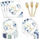 24 Guests Mr and Mrs Bridal Shower Party Supplies, Blue and White Flowers Hearts Geometric Party Plates Napkins Forks Set for Couple Wedding Bride to Be Engagement Party Decorations