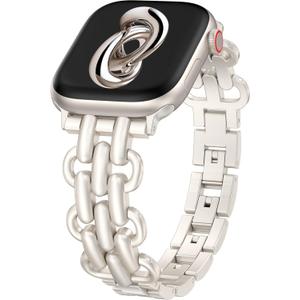Moolia Elegant Strap Compatible with Apple Watch Band 42/ 38/ 40/ 41mm Metal Women Replacement Bracelet for iWatch Series 11 10 9 8 7 6 5 4 3 2 1 SE/ Ultra（1/ 2/ 3）, Starlight