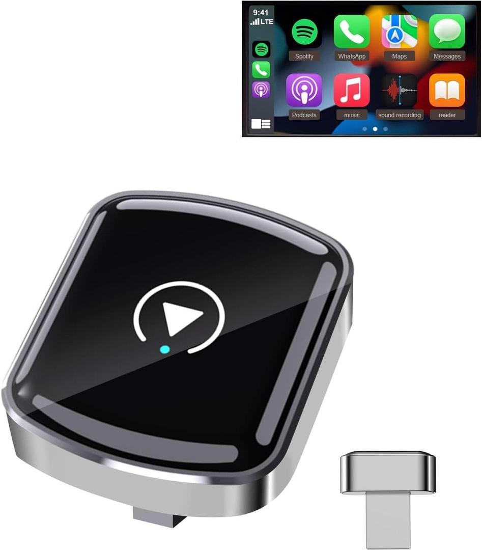 Car Play Wireless Adapter, Mini CarPlay Adapter for iPhone Plug & Play Lag-Free Wired to Wireless Multi-Device Voice Control for iOS 10+ & Cars