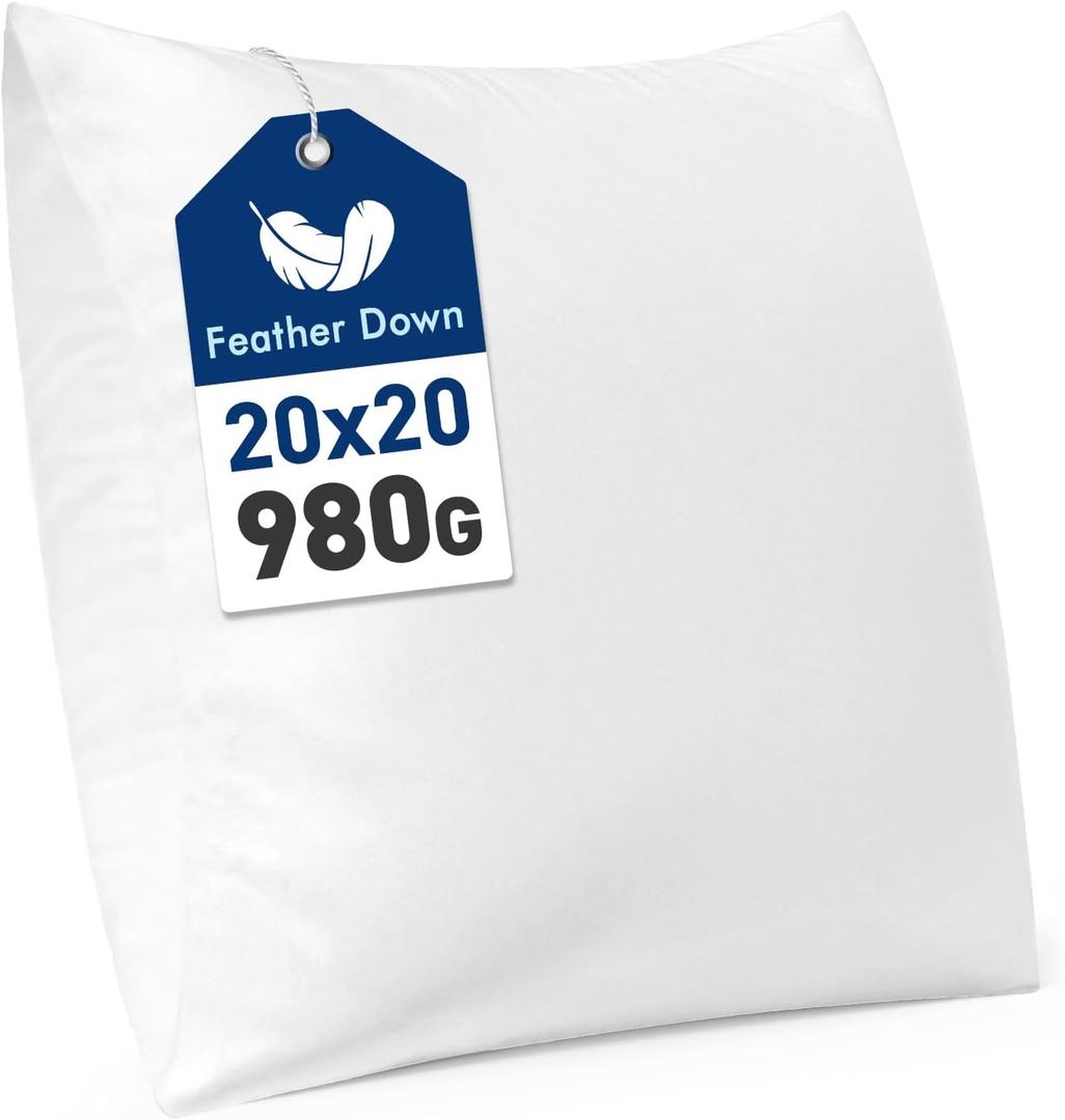 MIULEE Premium Feather and Down 20x20 Throw Pillow Insert Soft Fluffy Throw Pillow Double-Layer Cotton Fabric for Sofa Bed Couch Prevents Feather Leakage