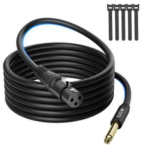Elecan XLR Male to 1/4 Inch 6.35mm TS Mono Microphone Cable 20 Ft, Professional Unbalanced Patch Cord Adapter for Mic Console, Stage, Speakers, Mixers, AMP, DJ, Instruments Studio Audio+5 Ties
