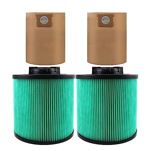 2pack DXVC6914 HEPA High Efficiency Cartridge Filter Fit for Dewalt 6-16 Gallon Wet/Dry Vacuum Cleaners with 2 Pack DXVA19-4101 Vacuum Bags
