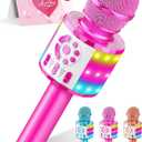 Kids Karaoke Bluetooth Microphone Toys for Girls Microphone Karaoke Machine with LED Light, Birthday Gift for Girls Boys 3 4 5 6 7 8 9 10 11 12 Year Old Kids Toys (Pink)