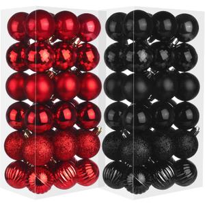 72 Pcs Red and Black Christmas Ornaments, 40mm/1.6IN Christmas Ball Tree Ornaments for Xmas Holiday Wedding Party Decorations
