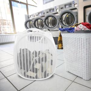 Cabilock Foldable Laundry Hamper 16.53X14.56X14.56In Breathable Mesh Clothes Basket with Handles for Home Laundry Organization and Storage (42X37X37CM, White)
