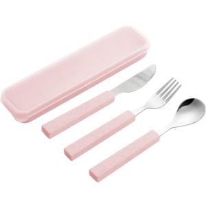 VANRA 3-Piece Children Utensils Set 18/10 Stainless Steel Child Flatware Set Silverware Knife Spoon Fork Set with Travel Case for Kids Lunch Box