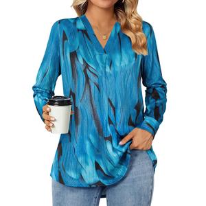 Tops for Women V Neck Blouse Pleated Front Loose Fitting Tunic Top Dressy Casual Fall Clothes 2025 Size M