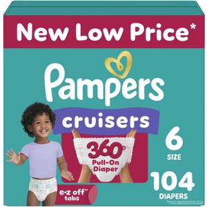 Pampers Diapers - Cruisers 360 - Size 6, 104 Count, Babyproof up to 100% Leakproof Pull-On Diaper