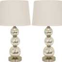Decor Therapy Mirrored Crackle Finish Table Lamp Set of 2, 100% Linen, Glass and Steel, Mercury Silver - (13"D x 13"W x 24"H) (Mercury Silver)