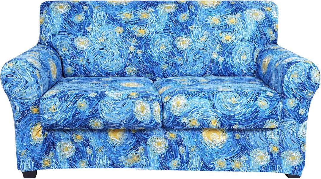 hyha Couch Cover, Loveseat Covers, Floral Pattern, Stretch, Printed, 3 Pieces, Sofa Slipcovers, for 2 Separate Cushion Couch Sofa, Washable Furniture Protector for Dogs, Medium (Loveseat, Starry Sky)