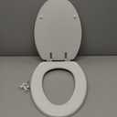 Mayfair Bennett Toilet Seat with Brushed Nickel Hinges, Slow Close Wood Seat, Secure Metal Hinges, Easy Install, Elongated, White