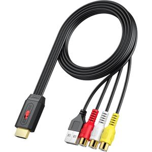 Neoteck RCA to HDMI Converter 60cm/2ft AV to HDMI Cable Supports 16:9/4:3 Aspect Conversion Built-in RCA Cable for Game Console Plug and Play Widely Used in Wii/PS2/N64-Female AV Input