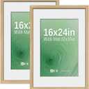 VCK 16x24 Poster Frame 2 Pack - Natural Oak, High-End Wood Picture Frames with Polished Plexiglass, Display 12x18 Photo with Mat or 16x24 without Mat, Art Gallery-Quality, Wall Hanging, Natural Oak