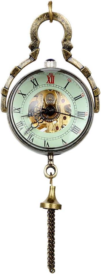 JewelryWe Retro Concave and Convex Mirror Fisheye Glass Ball Pocket Watch with Roman Character Pendant Necklace (Green (Mechanical))