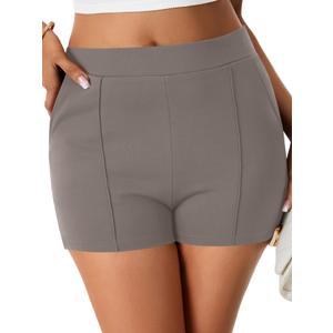 Vrtige Women's Casual High Waist Elastic Skinny Shorts with Pockets Gray Medium