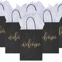 DjinnGlory 50 Pack Medium Black Welcome Paper Gift Bags with Handles and 50-Sheet White Tissue Paper for Wedding Hotel Guests Engagement Bridal Shower Birthday Party Favors (10''x8''x4'')