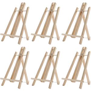 6pcs Wood Easels, 8.9x15.7in Adjustable Painting Tripod Stand Foldable A-Shaped Frame Wood Display Canvases Easels Set Table Top Easels for Painting Picture