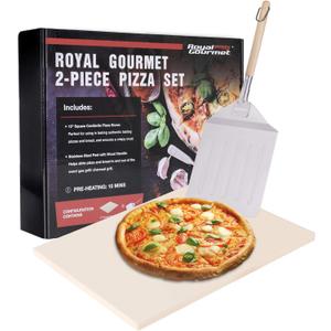Royal Gourmet KSF1507 2 Piece Pizza Stone Set for Grill and Oven, 15 Inch Rectangular Pizza Stone and Pizza Peel, Baking Accessories
