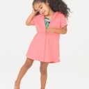 RuffleButts Girls Terry Knit Full-Zip Swim Cover-Up - Fashion Swimwear Cover-Up Dress (Bubblegum Pink, 5T)