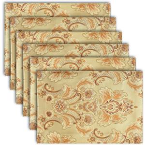 Luxury Dinner Table Runner and Placemats Set of 6, Gold Farmhouse Boho Fabric Cloth Place Mats, Perfect for Dining Room Decor, Washable Indoor Decoration((Gold, 6 Piece 13×18 Placements)