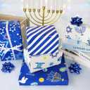 Tifeson 4 Rolls Hanukkah Wrapping Paper, Mini Roll, Chanukah Blue White Holiday Gift Wrapping Paper Menorahs, Star of David, Dreidel Stripe Design,17 Inch x 118 Inch Per Roll