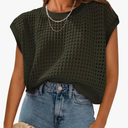 PRETTYGARDEN Womens Spring Tops 2025 Summer Shirts Crochet Cap Sleeve Sweater Pullover Cute Beach Vacation Clothes XL