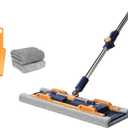 18" Microfiber Flat Mops for Floor Cleaning, Commercial Dust Mop for Hardwood Floors with Stainless Steel Handle - 2 Reusable Flat Mop Refills and 1 Dirt Removal Scrubber Included