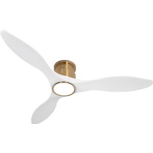 52 Inch Ceiling Fan with Lights and Remote, White Gold Low Profile Flush Mount, Modern 3 Blade Ceiling Fans Dimmable LED Light for Farmhouse Indoor Bedroom, Living Room